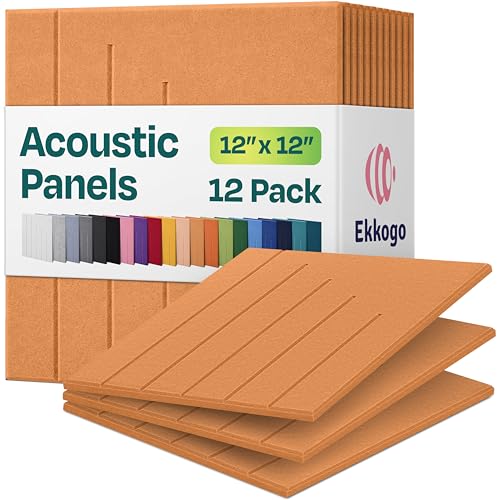 Acoustic Panels 12-Pack Soundproof Wall Panels 12"x12"x0.4" Decorative Sound Dampening for Your Home, Office, Studio, Bedroom & More with Unique LineWave Carving [70'S Orange] - color: 70'S Orange, size: LineWave 12 Pack