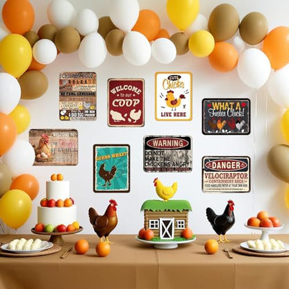 WERNNSAl Chicken Party Decorations - 9PCS Chicken Birthday Party Supplies for Kids Adults Funny Farm Chicken Coop Sign Gift Posters for Door Yard Garden Wall Decor - style: Retro