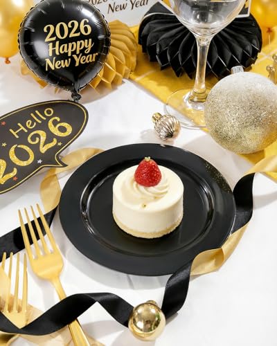 bUCLA 100 Pieces Black Plastic Plates - 6.25 inch Disposable Dessert/Salad/Appetizer/Small Cake Plates for Party, Graduation & New Year - color: 6.25Inch-100pcs-Black