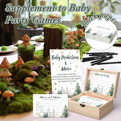 Thyle 134 Pcs Baby It's Cold Outside Shower Games Woodland Winter Baby Shower Games Prediction Advice Cards with 12 Color Pens Keepsake Box for Boys and Girls Winter Neutral Party(Green,Tree)