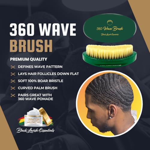 360 Wave Brush, Build Deeper Waves, Soft & Hard Boar Bristle Curved Brush, Black Lavish Essentials Signature (Soft, Emerald Green) - color: Emerald Green, size: Soft Brush