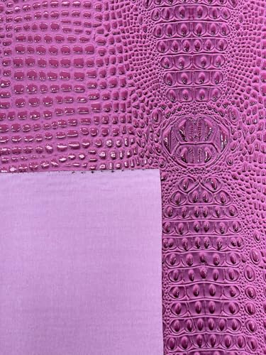 Glossy Two Tone Gator Fake Leather Upholstery, 3D Crocodile Skin Texture Faux Leather PVC Vinyl, 54" Wide (Bubble Gum, 18" X 54") - color: Bubble Gum, size: 18" X 54"