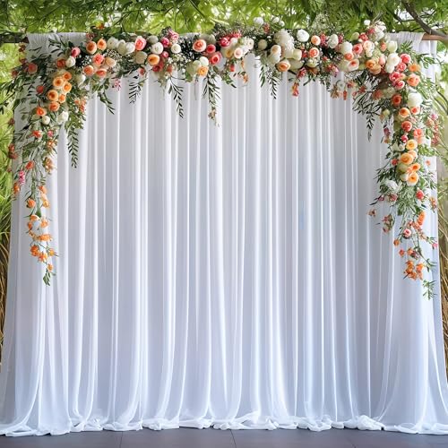 Asee'm 10x10FT White Backdrop Curtains for Parties, Polyester Photo Fabric Curtain Backdrop Drapes for Birthday Wedding Party Decor Background Photography with Rod Pocket, 5x10FT, 2 Panels - color: White, size: 5'(W) x 10'(H), 2 panels