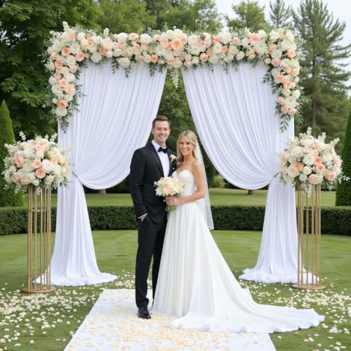 10ft×12ft White Backdrop Curtain for Wedding Parties, 2 Panels Wrinkle Free Polyester Photo Backdrop Drapes Back Drop Cloth for Birthday Photography Background - color: White, size: W5' x H12'(2 panels)
