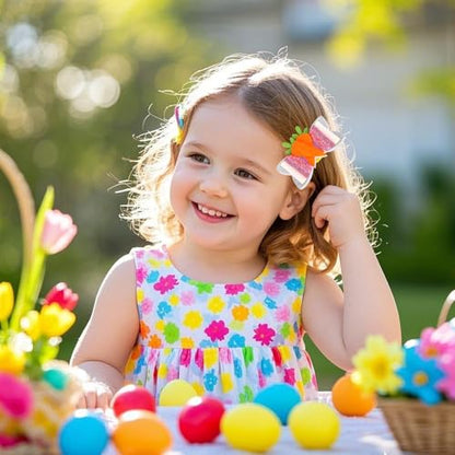 2pcs Easter Bunny Bow Hair Clips - Cute Carrot with Bowknot Design, Adorable Spring Hair Accessories for Women, Girls & Kids, Easter Party Decoration