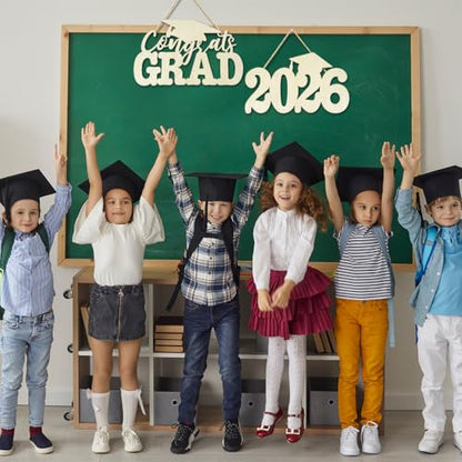 2Pcs Class of 2026 Wood Signs Graduation Decorations 2026 Wooden Sign Congrats Grad Photo Booth Props for Graduation Party Decoration Wood Cutout High College School Party Supplies