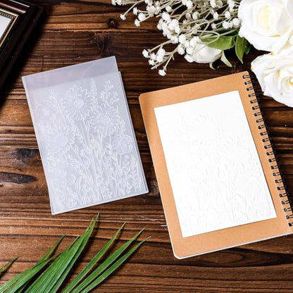 2pcs Embossing Folders, 4.5x6.3 Inch Textured Daisy Flower 3D Tree Woodland Background Plastic Embossing Folders for Card Making Scrapbooking Paper Crafts