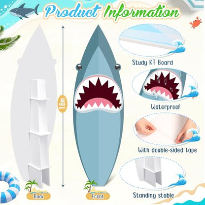 Yalikop 6 Ft Shark Surfboard Cardboard Cutout Stand Up Photo Prop - Summer Ocean Birthday Decorations Standee Shark Foam Board for Garden Yard Sign Decor Under The Sea Party Photography Background - style: Shark