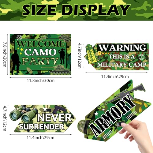 Hooqict 20 Pieces Camo Party Signs Army Birthday Party Decorations Camouflage Military Birthday Party Supplies for Boys Men Army Themed Directional Sign - style: Camo