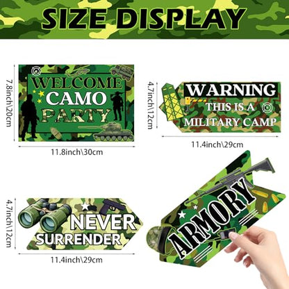 Hooqict 20 Pieces Camo Party Signs Army Birthday Party Decorations Camouflage Military Birthday Party Supplies for Boys Men Army Themed Directional Sign - style: Camo