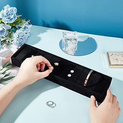 PH PandaHall Velvet Jewelry Display Tray, 10 Slots Black Bangle Tray Ring Cufflink Organizer Bracelet Showcase Padded Jewelry Tray for Dresser Home Storage Retail Show Exhibition, 13.4x3.4 inch - color: Black