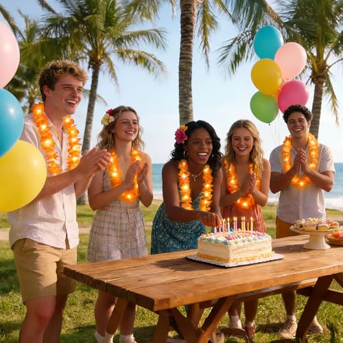 Sherr 24 Pcs LED Orange Leis Light up Wedding Hawaiian Leis Flower Necklace with LED Lights Beach Tropical Carnival Party Wedding Supplies Luau for Masquerade - color: Vibrant Orange