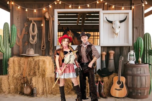 Western Cowboy Backdrop 7x5ft Rustic Barn Door Horse Banner Wild West Rodeo for Birthday Party Supplies Photo Booth Props