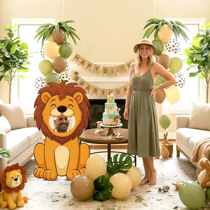 Capoda Jungle Safari Face in a Hole Photo Booth Props Life Size Safari Animal Stand Up Cardboard Cutout Jungle Photography Decor for Zoo Animal Lion Giraffe Theme Birthday Supplies(Lion) - style: Lion