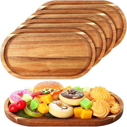 Yaomiao 4 Pcs Acacia Wooden Serving Tray Oval Shaped Rustic Wood Plates Large Decorative Natural Tray Serving Platter for Food Charcuterie Cheese Dish Bread Fruit Kitchen(11 x 6 Inch) - size: 11 x 6 Inch