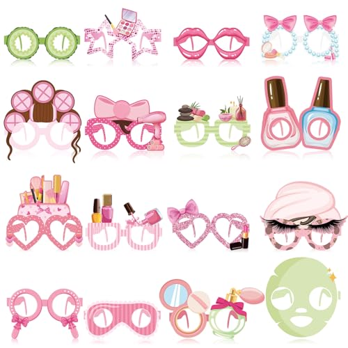 32 Pcs Spa Party Favors Paper Glasses Makeup Paper Eyeglasses Frames Spa Photo Booth Props Selfie Props for Makeup Birthday Party Decorations - style: Spa