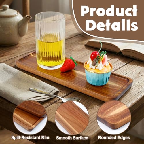 2 Pack Rectangular Wooden Platters, 11.4 x 4.1 Inch Acacia Wood Serving Tray, Long Rectangle Wood Platter Board for Cheese, Snack, Dessert, Food Display Home Decor
