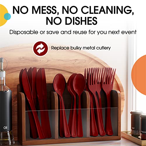 Party Solids Burgundy Plastic Forks 200 Pieces Burgundy Forks Disposable Utensils Heavy Duty Plastic Cutlery Set Disposable Cutlery Sets Flatware Sets Silverware Set Party Supplies & Party Tableware - color: Burgundy