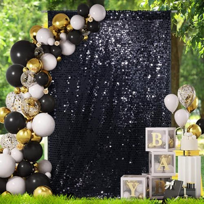 SquarePie Shimmer Wall Backdrop Big Payette Sequin Curtain 4FT x 7FT Black Background for Party Wedding 1 Panel - color: Black