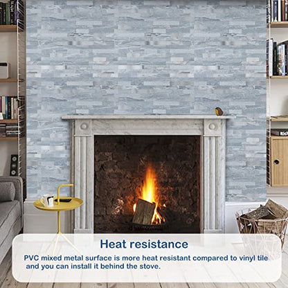Midcard 20 Sheets Peel and Stick Backsplash PVC Wall Tile,for Kitchen Backsplash - color: Dark Blue With Metallic Silver, size: 20