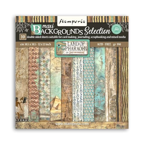 Stamperia - Scrapbook Paper Pad for Scrapbooking, Albums, Cards, Bullet Journals, and More, Acid Free, Double-Sided, Perfect for Crafts and Gifting (Land of Pharaohs Maxi Background) (30.5 x 30.5 cm)
