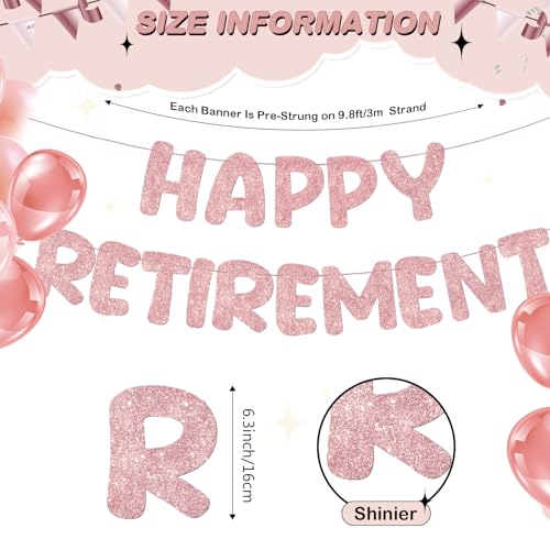 Fulmoon Pre Strung Happy Retirement Banner Glitter Retirement Sign Funny Official Retired Decor Party Decorations Supplies for Men Women Gifts (Rose Gold) - color: Rose Gold