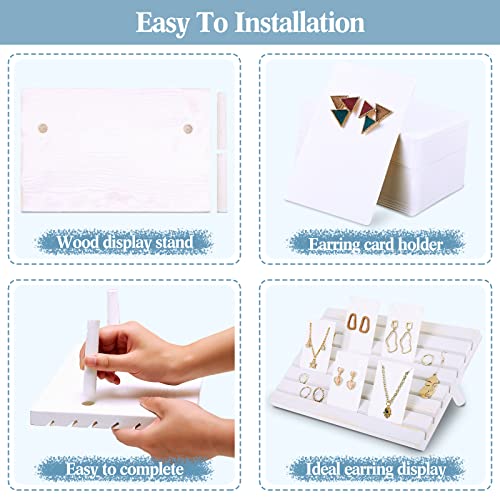 Marsui 62 Pcs Wood Earring Display Stand Earring Card Display 2 Sets of Holder with Cards Jewelry Stands for Selling - color: White