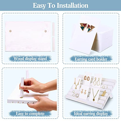 Marsui 62 Pcs Wood Earring Display Stand Earring Card Display 2 Sets of Holder with Cards Jewelry Stands for Selling - color: White