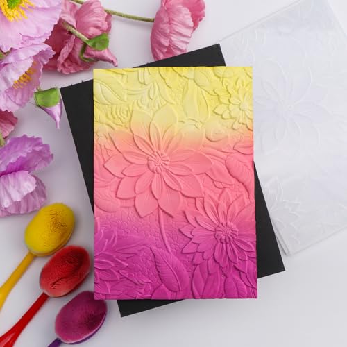 Briartw 3D Embossing Folder for Card Making Adding Textured Detail to Paper Crafting 6.3x4.5inch Clear Texture Plate Perfect for Heavyweight Cardstock (≥250gsm/92lb),Blooming Flowers Texture Template - color: Blooming Flowers