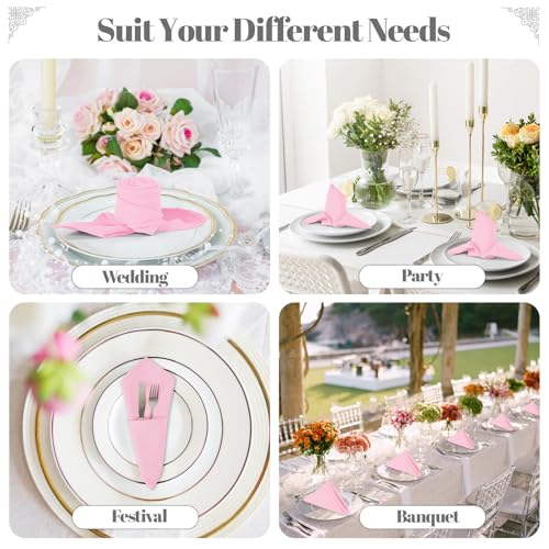 PLOYMONO Pink Heavy Duty Cloth Napkins - 17 x 17 Inch Solid Washable Polyester Dinner Napkins - Set of 8 Napkins with Hemmed Edges - Great for Weddings, Parties, Spring, Mother's Day - color: Pink