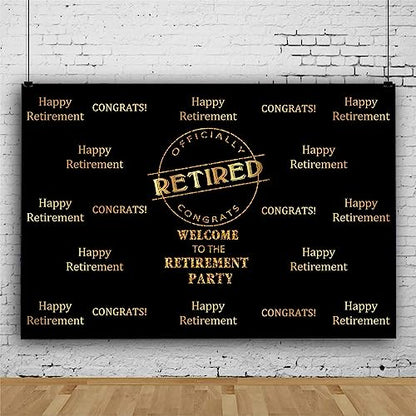 Officially Retired Black Golden Banner Backdrop for Photography, 5x3FT, Happy Retirement Party Background, Photo Booth Studio Props RBJMYLU222 - size: polyester microfiber fabric-5x3ft