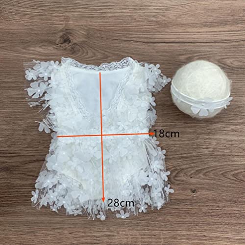 Baby Photography Props Outfit Lace Rompers Newborn Girl Photo Shoot Outfits Flower Headband Princess Costume - color: White C