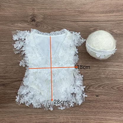 Baby Photography Props Outfit Lace Rompers Newborn Girl Photo Shoot Outfits Flower Headband Princess Costume - color: White C