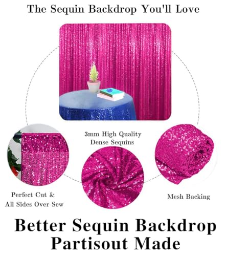 Partisout Sequin Backdrop Curtain 2pcs 2ftx7ft Hot Pink Sequence Background Party Sparkle 84inches Long Fuchsia Glitter Curtains 7FT Wedding Photo Fabric Backdrops - color: Hot Pink, size: 2ftx7ftx2pcs