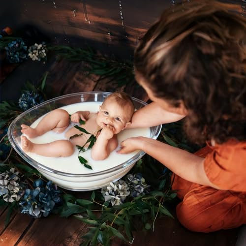 Milk Bath Tub for Baby Photography - Clear Acrylic Oval Photo Prop Tub, 18.8" × 13.7" × 10.8", Curved Rim & Wide Base for Newborn & Sitter Sessions, Photographers & Parents