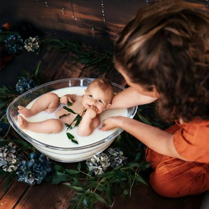 Milk Bath Tub for Baby Photography - Clear Acrylic Oval Photo Prop Tub, 18.8" × 13.7" × 10.8", Curved Rim & Wide Base for Newborn & Sitter Sessions, Photographers & Parents