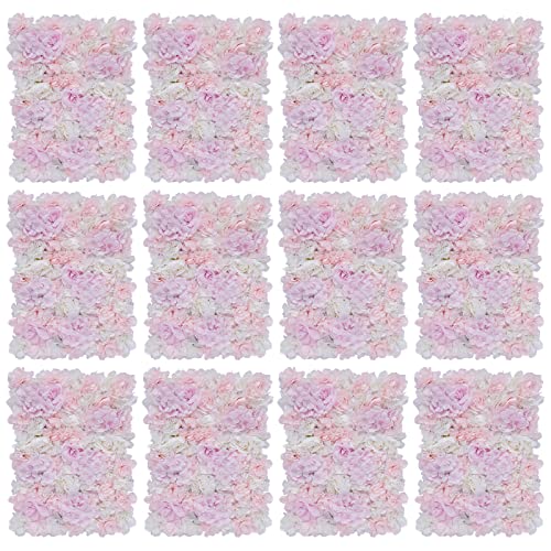 LOYALHEARTDY Artificial Flower Wall Panels 12 Pack of 16 x 24" Flower Wall Mat Faux Rose Flower Backdrop Panels for Backdrop Wedding Wall Decorations Light Pink - color: 12 Pcs, Light Pink+white