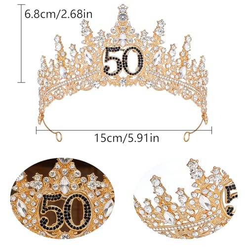 Birthday Crown for Women Crystal Princess Birthdays Tiaras Rhinestone Queen Headband Wedding Bridal Hair Accessories BirthdayProm Pageant Party Coming of Age Ceremony Photo Props - color: Gold-50