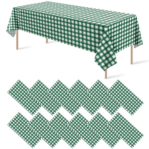 12Pack Dark Green Plastic Checkered Tablecloth, Premium Decorative Disposable Green Gingham Plaid Table Cloths for Parties, Rectangle Party Table Cover for Picnic Farm Birthday Wedding, 54x108 Inch - color: Dark Green, size: 54"x108"-12 Pack
