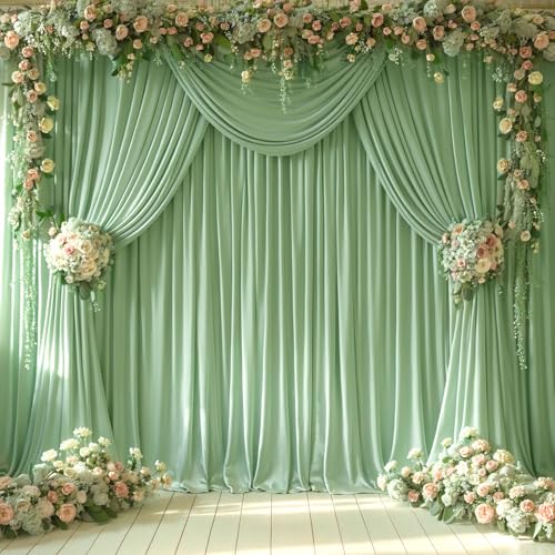 20ft x 10ft Sage Green Backdrop Curtains Panels for Party Wrinkle Free Fabric Backdrop Drapes Decorations Cloth for Wedding Baby Shower Photography Engagement Party Gender Reveal Background Curtain - color: Sage Green, size: W5' x H10'(4 panels)