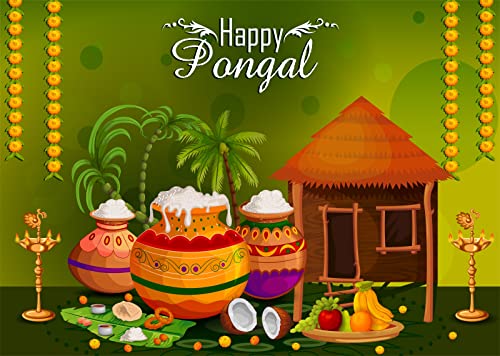 BELECO 9x6ft Fabric Happy Pongal Backdrop Indian Holiday Harvest Photography Background Holiday Celebration Party Decoration Banner Supplies Studio Photo Booth Video Shoot Props - size: 9x6FT