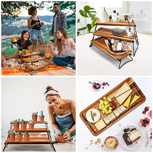 3 Tier Cupcake Stand and Towers Large Serving Tray for Party Acacia Wooden Dessert Table Display Set Decorative Tray Tiered Tray Decor Small Chees Charcuterie Boards Rustic Wood Serving Platters Trays - size: 17" x 24" x 8.8"