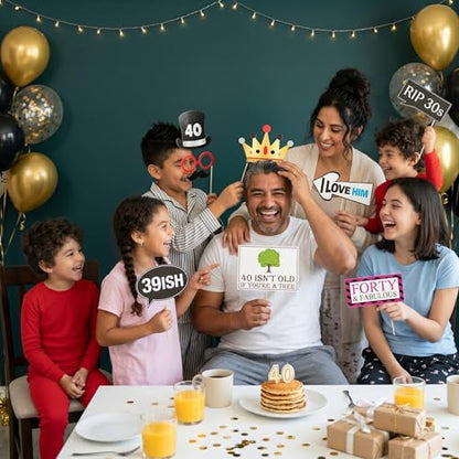 40th Birthday Photo Booth Props - 40 Pieces - Funny Birthday Party Supplies for Him or Her - Photo Booth Decorations, Favors and Gifts