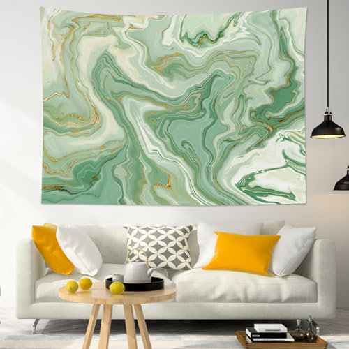 SCECALA Sage Green Marble Tapestry Abstract Green Gold White Swirl Marble Texture Wall Tapestry Modern Watercolor Wall Hanging for Bedroom Living Room Teen Dorm Party Home Decor 80x60 Inch - color: Sage Green, size: 60"L x 80"W