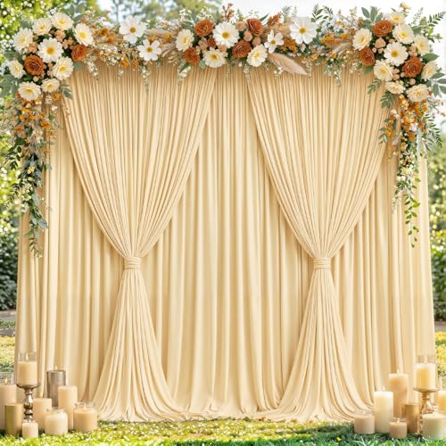 20x10ft Champagne Backdrop Curtain Panels for Parties - Wrinkle Free Polyester Photo Curtain Backdrop Wedding Back Drop Fabric Drapes for Party Decorations Background for Photography - color: Champagne, size: W5' x H10'(4 panels)
