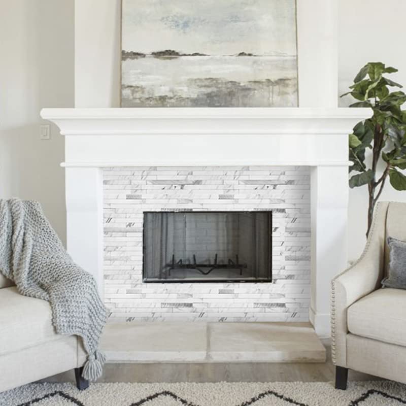 AULIGET Faux Stone Peel and Stick Backsplash, PVC Mixed Metal Wall Tiles Stick on Backsplash (2, White Marble Look) - color: Marble White + Metal Silver, size: 2 Sheets, 6"x12"x0.12"