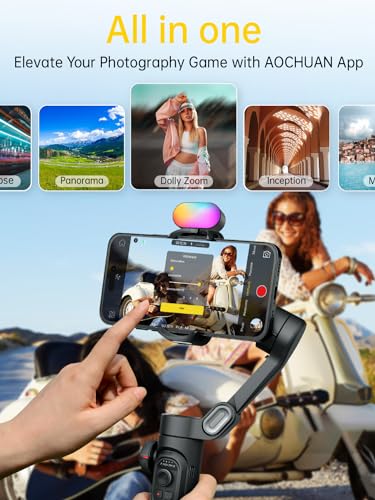 AOCHUAN 3-Axis Gimbal Stabilizer for iPhone Gimbal with RGB Magnetic Fill Light Upgraded Face Tracking Focus Wheel Foldable Smartphone for iPhone/Android Phone Stabilizer Vlog Recording Smart XE Kit - style: Smart XE Kit