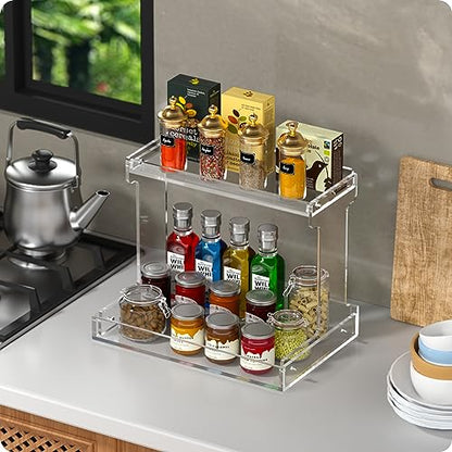 NPPLUS Bathroom Countertop Organizer, 2-Tier Clear Acrylic Counter Storage Shelf for Bathroom Counter Organizer, Clear Makeup Storage Vanity Trays for Cabinet, Kitchen Spice Rack - style: Bathroom Countertop Organizer
