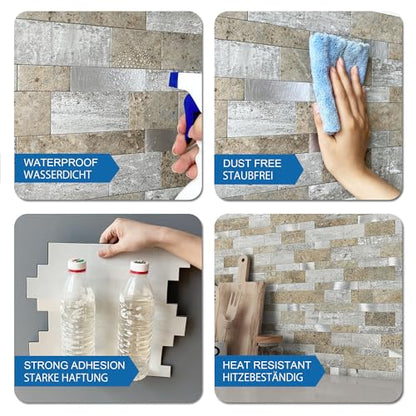 MOFIT Backsplash Tile for Kitchen Peel and Stick Stone Matte Finish,Bathroom Tiles Stickers 3D Wall Panel Linear Mosaic Marble Backsplash Waterproof(10sheets,Castle Brown) - color: Castle Brown, size: 10sheets