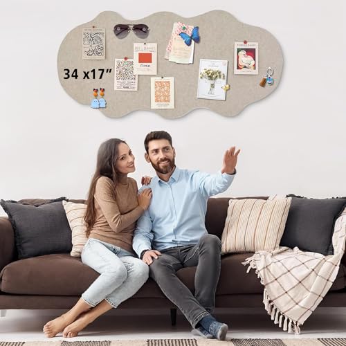 Cute Bulletin Board for Walls 34'' x 17'' Push Pin Board,Cloud Vision Boards Picture Board for Photos Decorative Cork Board for Office Felt Bulletin Board with 15 Push Pins (Cloud - Shallow Coffee) - color: Cloud - Shallow Coffee